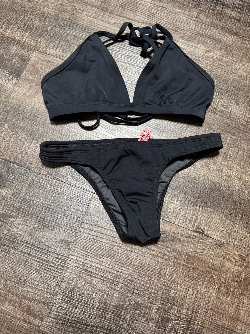 Jolyn  Black Strappy Triangle Bikini Set